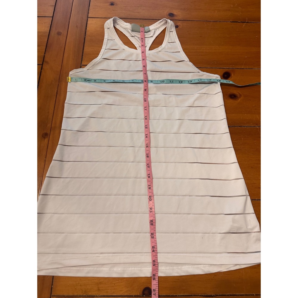 Athleta White Mesh Striped Racerback Tank Top Small Activewear Yoga Workout - Picture 7 of 7